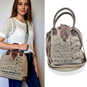 Myra Bag Gerster Vintage Chic Upcycled Canvas And Leather Bag